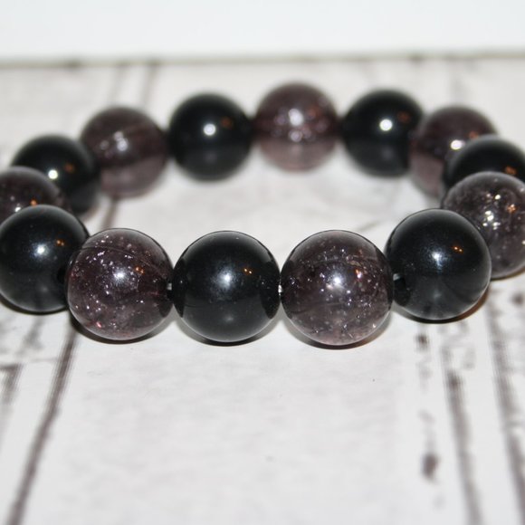 Beautiful black glitter chunky beaded bracelet 8" - Picture 1 of 3